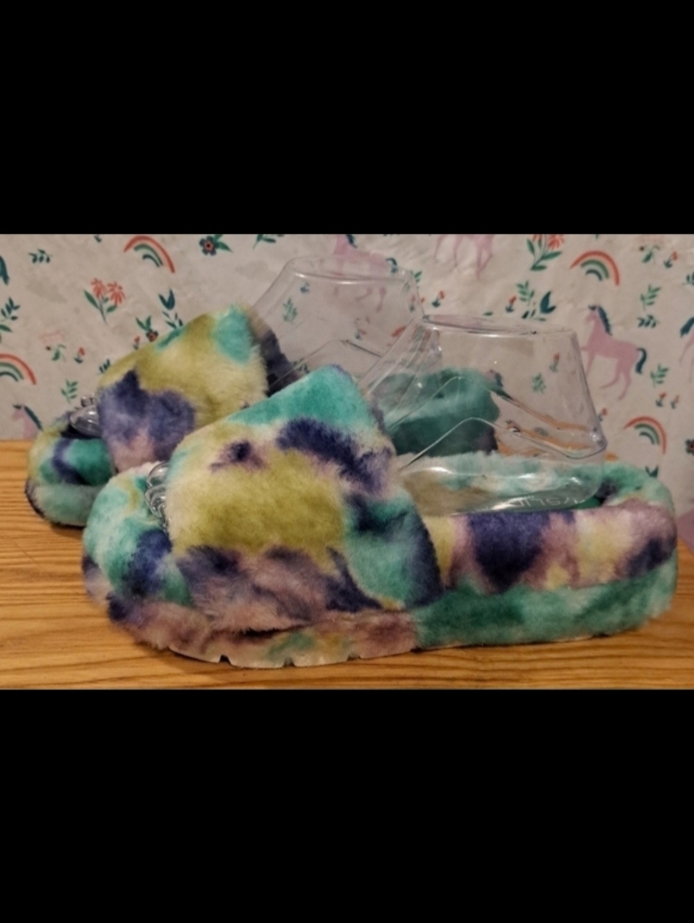 NWOT J/Slides Bryce TyeDye Wool Platform Chunky Fuzzy Casual Slide Shoe SZ 9